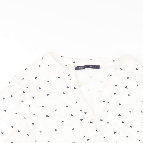 Marks and Spencer Womens White Geometric Viscose Basic Blouse Size 8 V-Neck