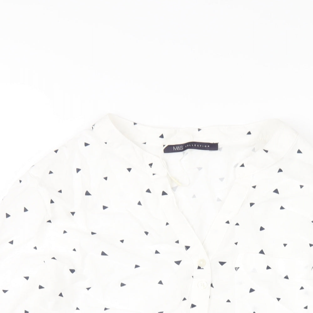 Marks and Spencer Womens White Geometric Viscose Basic Blouse Size 8 V-Neck