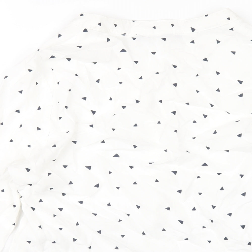 Marks and Spencer Womens White Geometric Viscose Basic Blouse Size 8 V-Neck