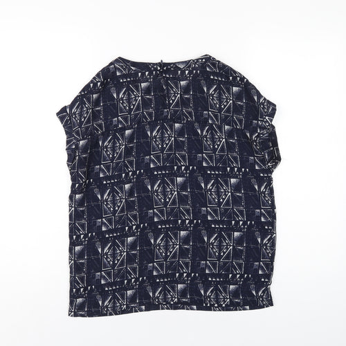 NEXT Womens Blue Geometric Polyester Basic T-Shirt Size 8 Round Neck