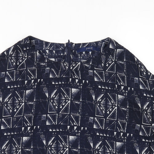 NEXT Womens Blue Geometric Polyester Basic T-Shirt Size 8 Round Neck
