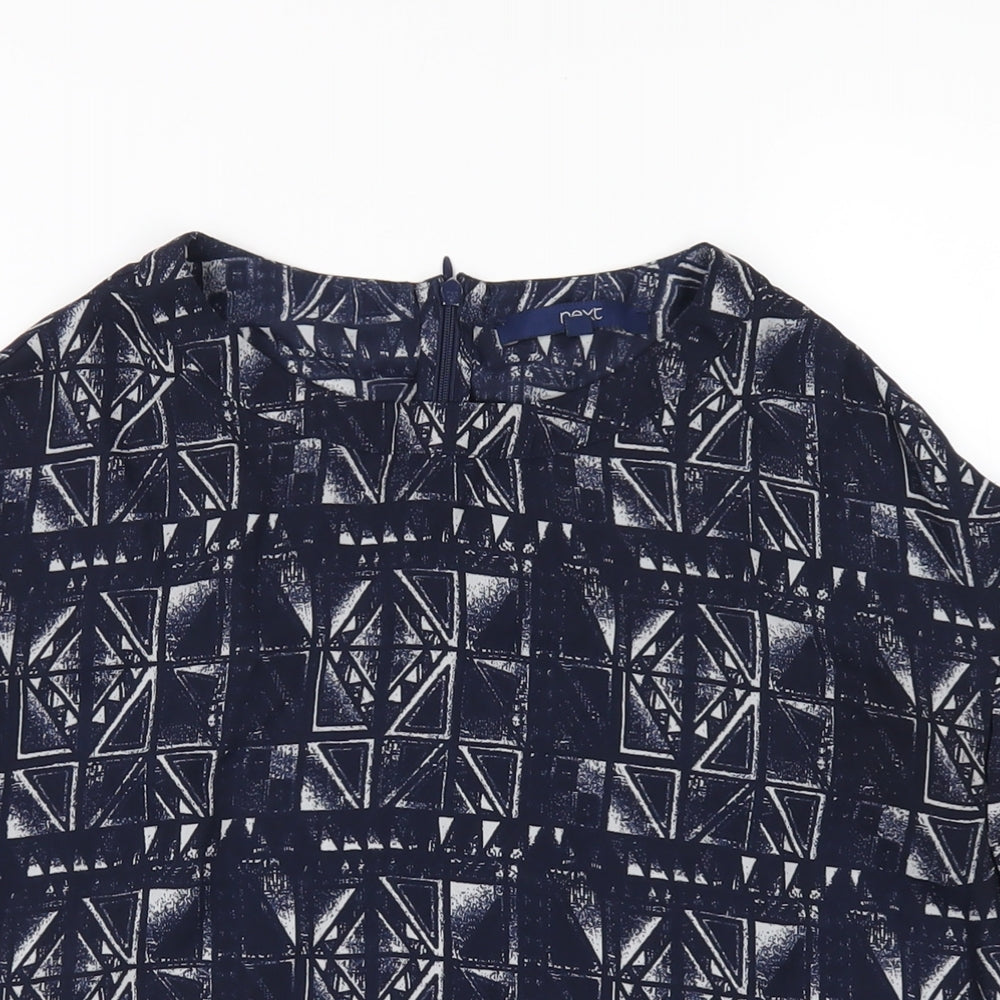 NEXT Womens Blue Geometric Polyester Basic T-Shirt Size 8 Round Neck