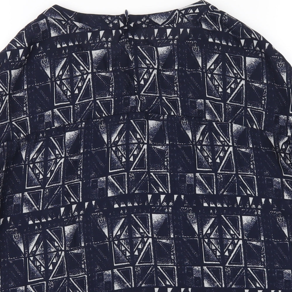 NEXT Womens Blue Geometric Polyester Basic T-Shirt Size 8 Round Neck