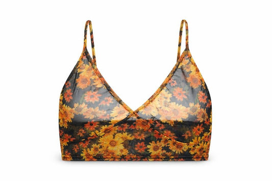 Front view of PRETTYLITTLETHING women’s orange floral polyester cropped t-shirt, size UK 14, v-neck