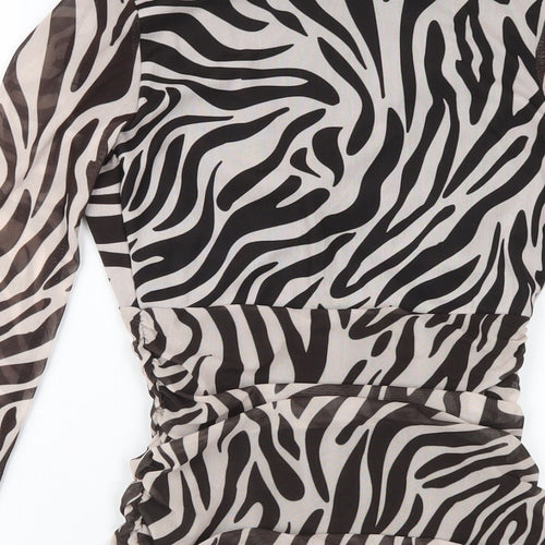 Pink Vanilla Womens Black Animal Print Polyester Bodycon Size 6 V-Neck Pullover - Zebra Print