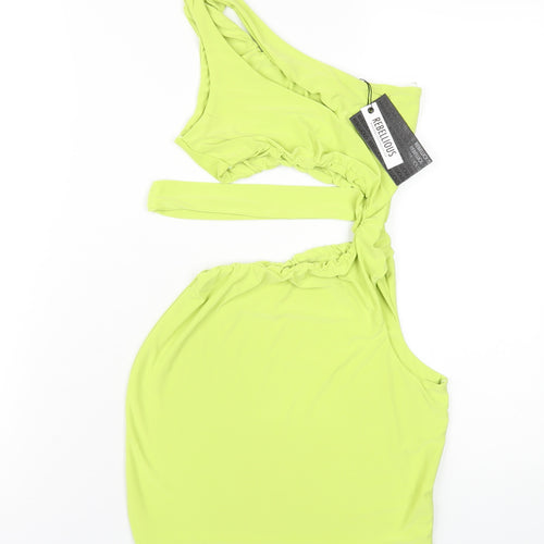 Rebellious Womens Green Polyester Bodycon Size 6 One Shoulder Pullover