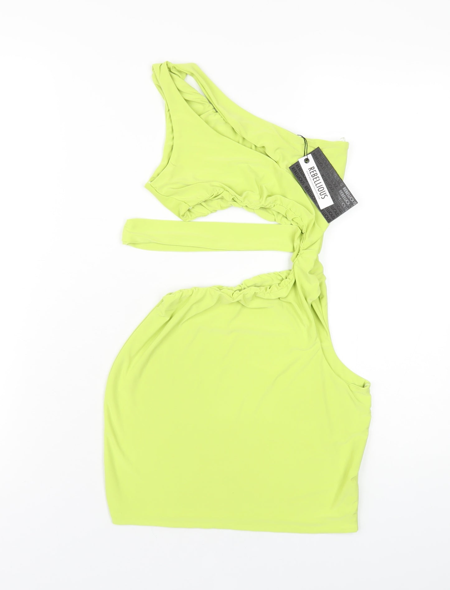 Rebellious Womens Green Polyester Bodycon Size 6 One Shoulder Pullover