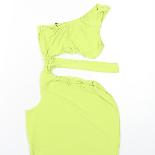 Rebellious Womens Green Polyester Bodycon Size 6 One Shoulder Pullover