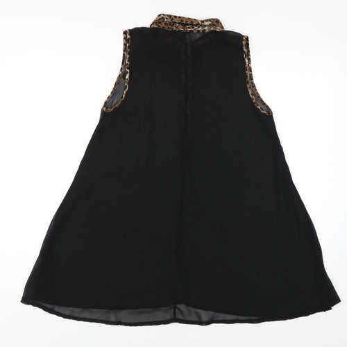 Select Womens Black Polyester A-Line Size 10 Collared Button
