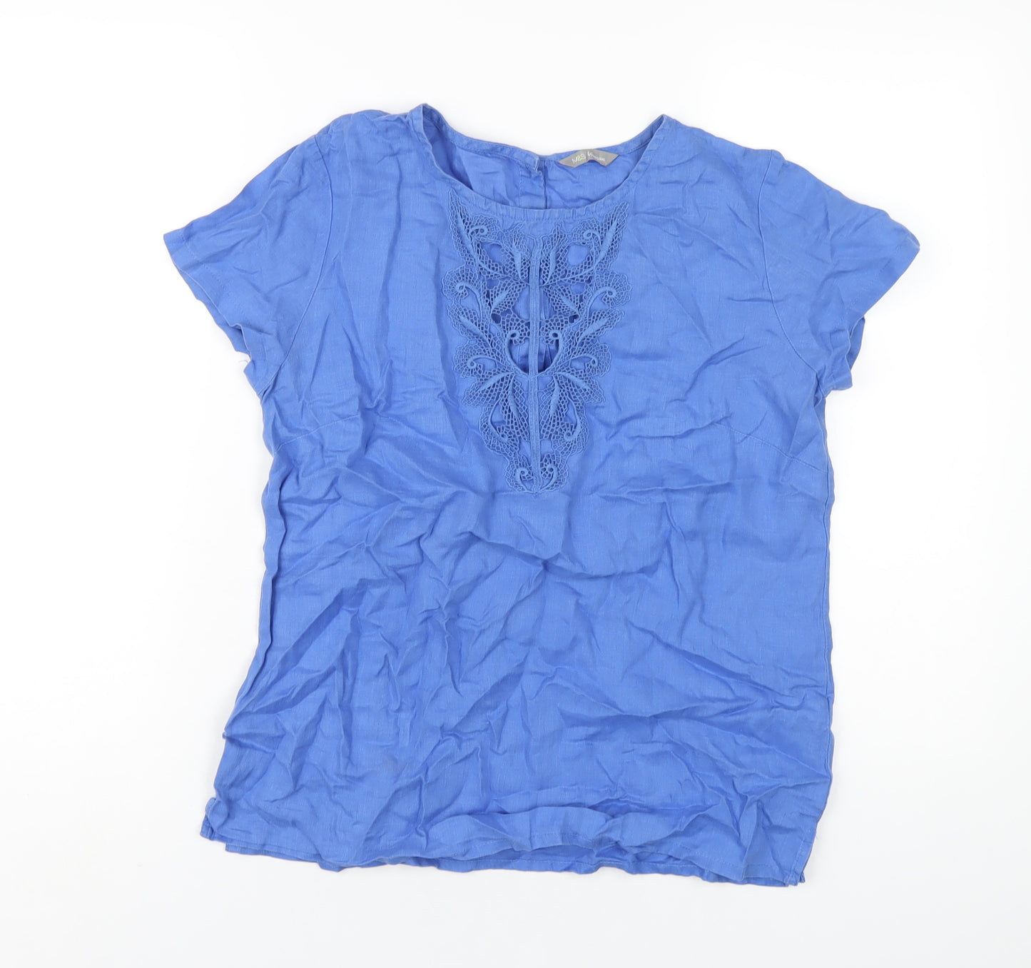 Marks and Spencer Womens Blue Linen Basic T-Shirt Size 12 Round Neck