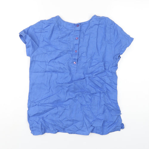 Marks and Spencer Womens Blue Linen Basic T-Shirt Size 12 Round Neck