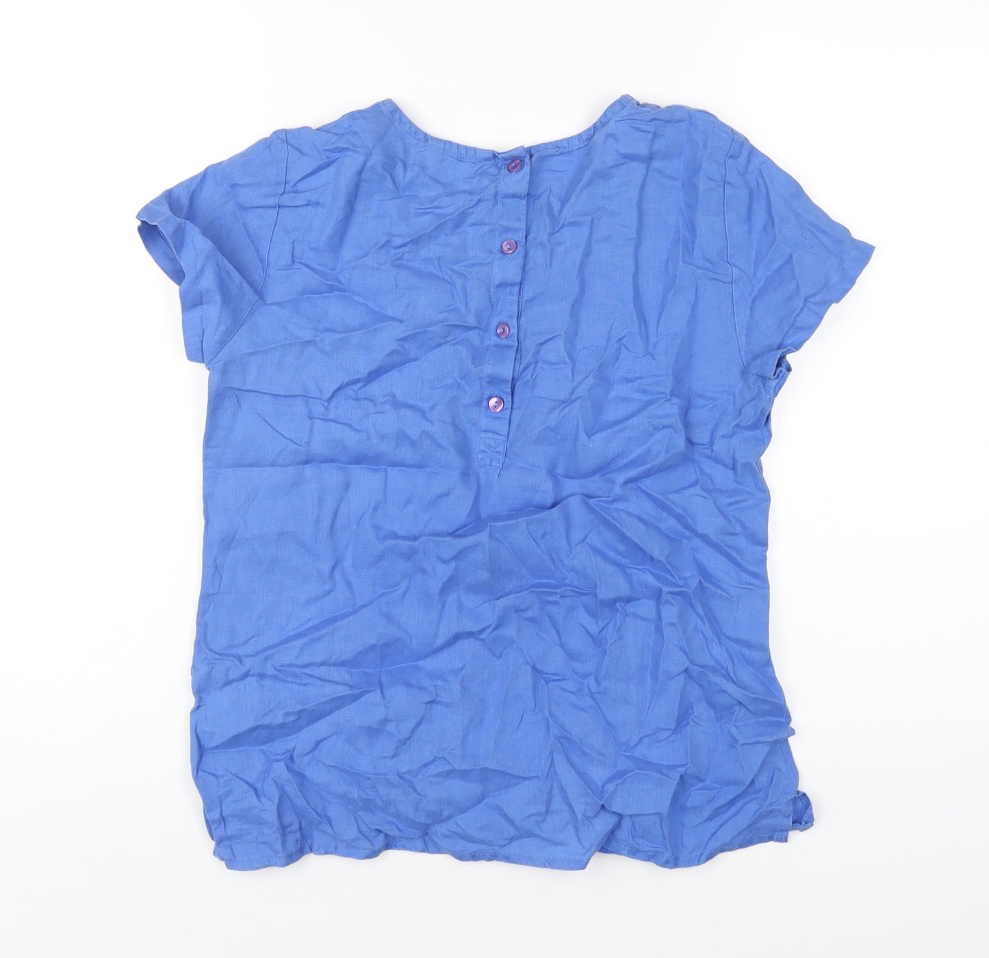 Marks and Spencer Womens Blue Linen Basic T-Shirt Size 12 Round Neck