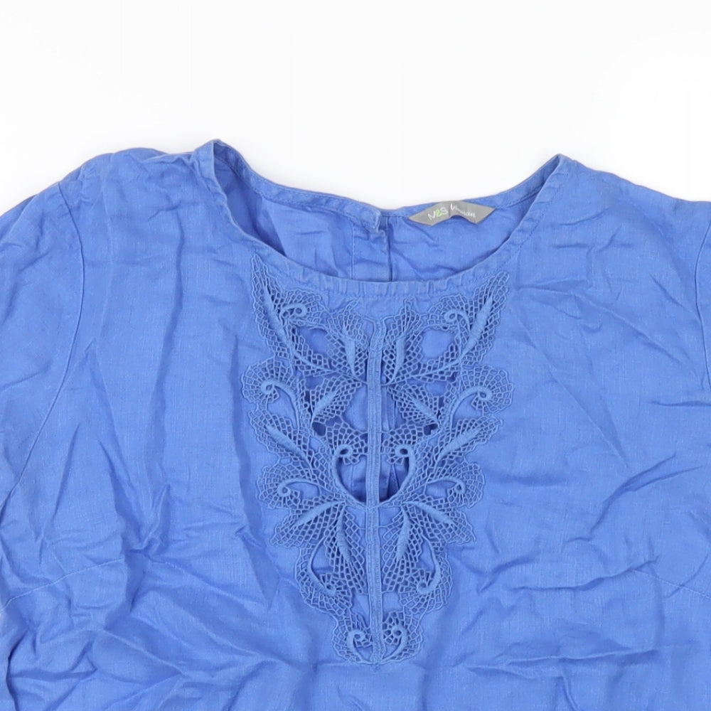 Marks and Spencer Womens Blue Linen Basic T-Shirt Size 12 Round Neck