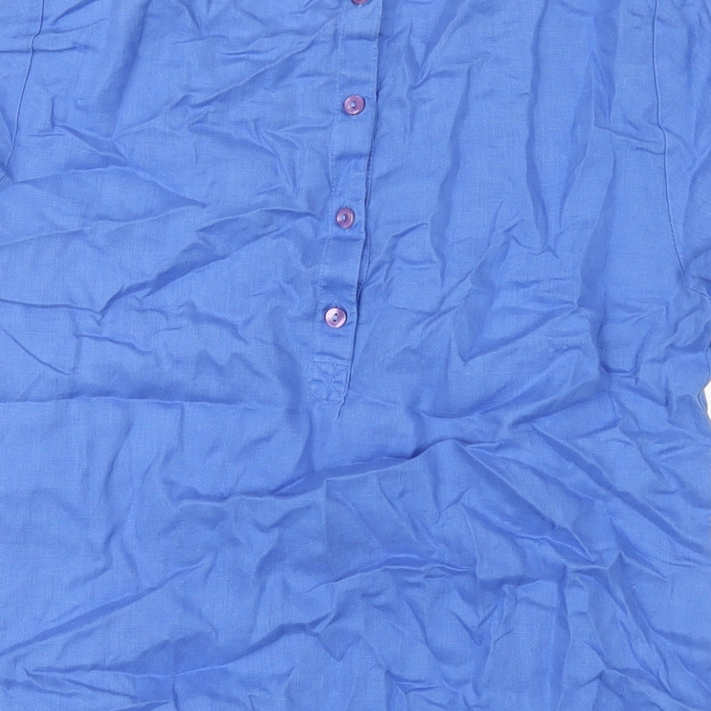 Marks and Spencer Womens Blue Linen Basic T-Shirt Size 12 Round Neck