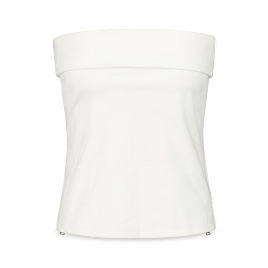 Front view of Zara women’s white polyester basic t-shirt, size S, square neck