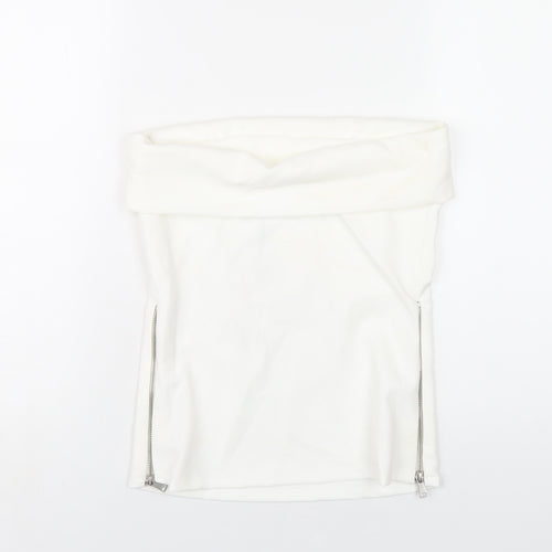 Zara Womens White Polyester Basic T-Shirt Size S Square Neck