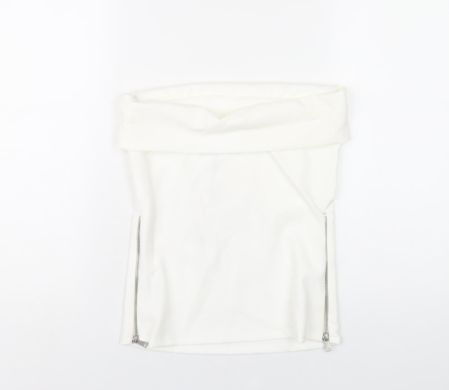 Zara Womens White Polyester Basic T-Shirt Size S Square Neck