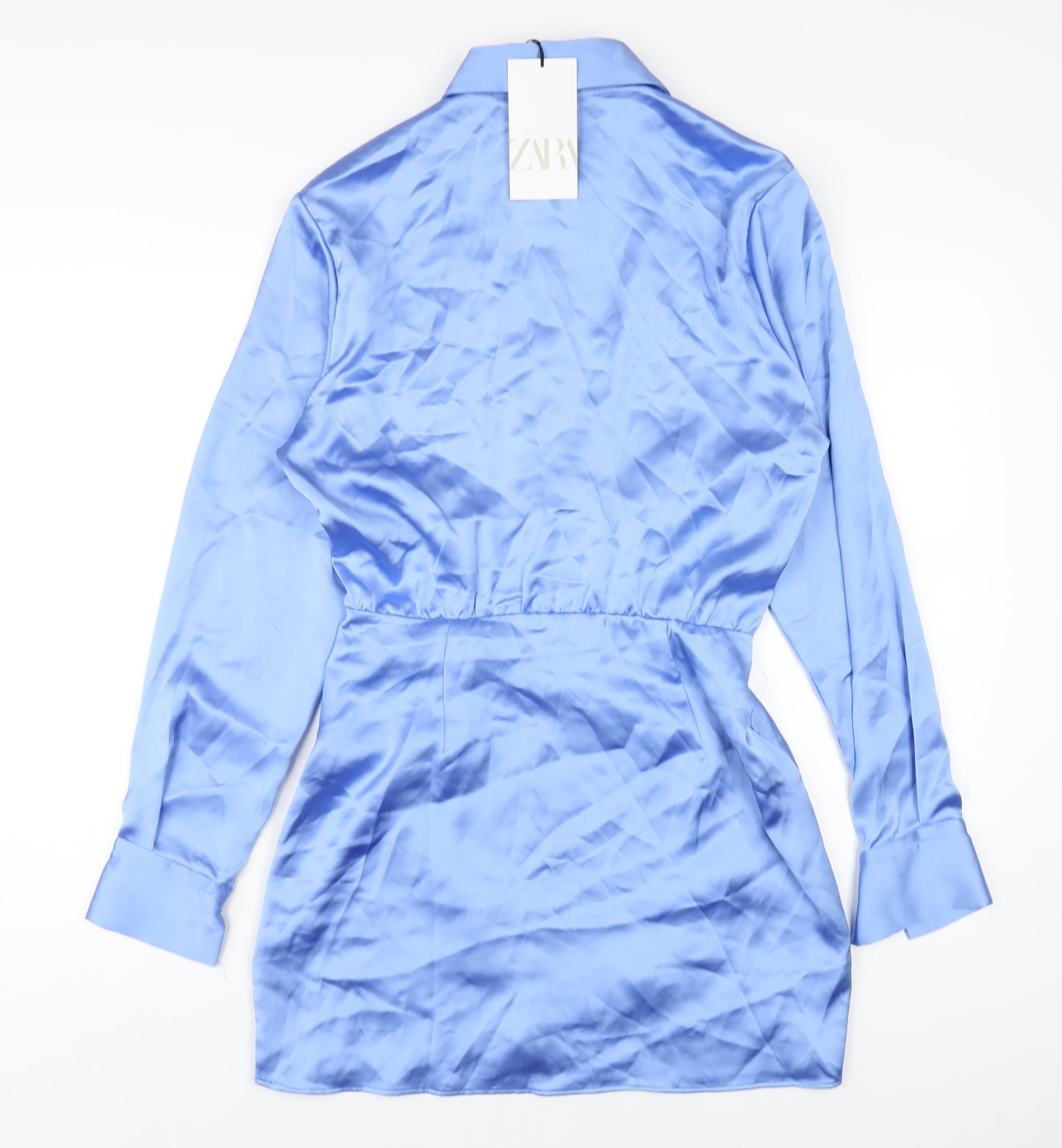 Zara Womens Blue Polyester Shirt Dress Size S Collared Zip