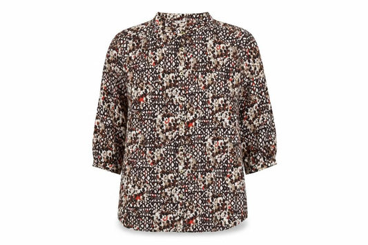 Front view of Classics women’s multicoloured geometric polyester basic blouse, size UK 14, round neck
