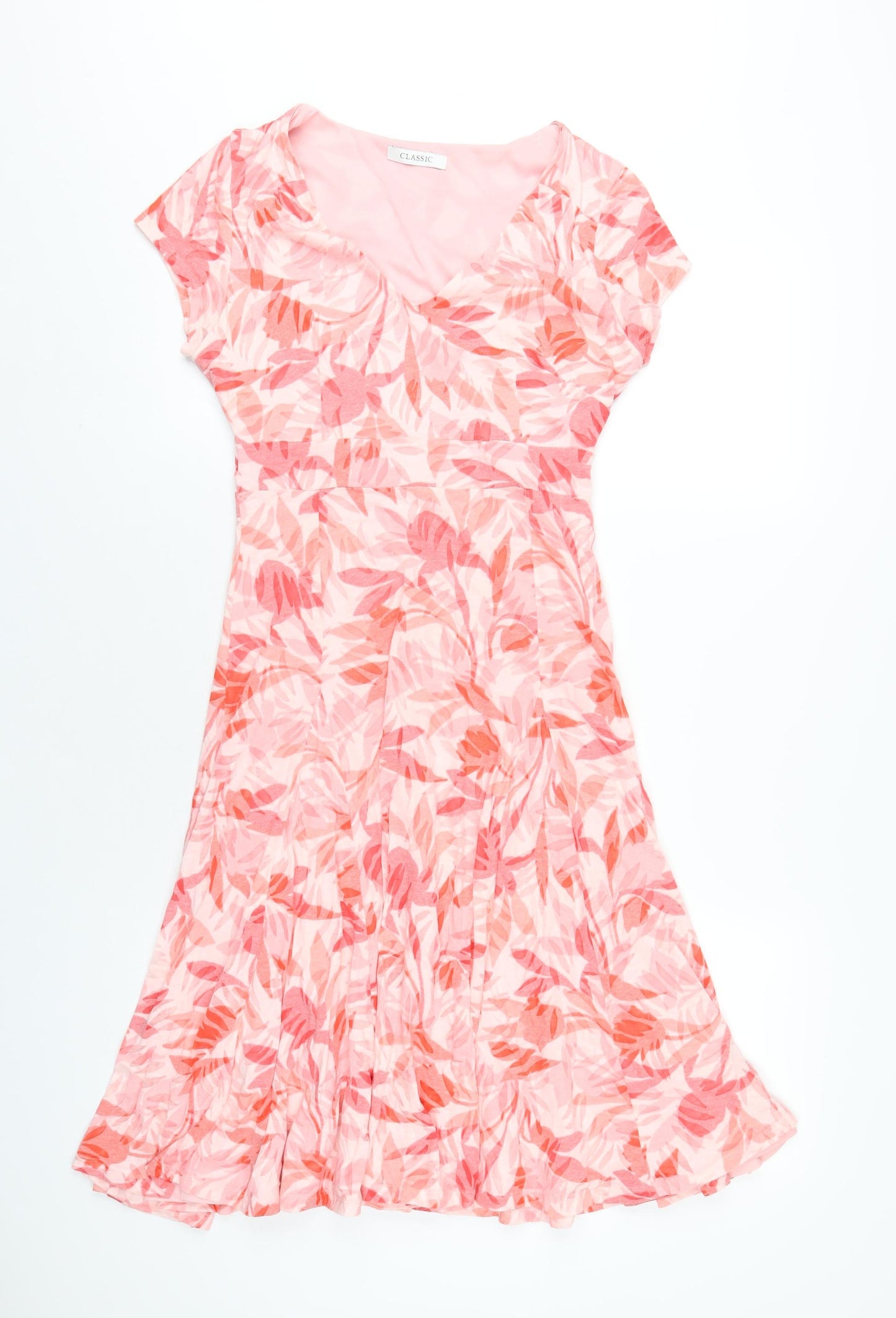 Classic Womens Pink Geometric Cotton A-Line Size 8 V-Neck Pullover