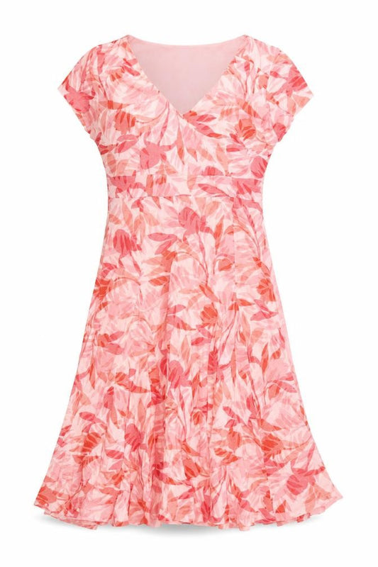 Front view of Classics women’s pink geometric cotton a-line, size UK 8, v-neck pullover