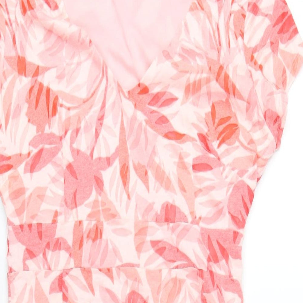 Classic Womens Pink Geometric Cotton A-Line Size 8 V-Neck Pullover