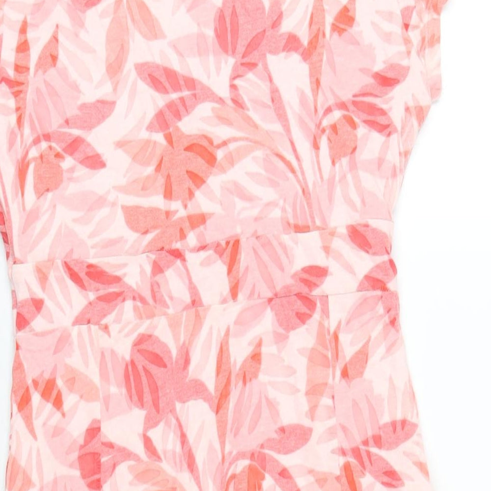 Classic Womens Pink Geometric Cotton A-Line Size 8 V-Neck Pullover