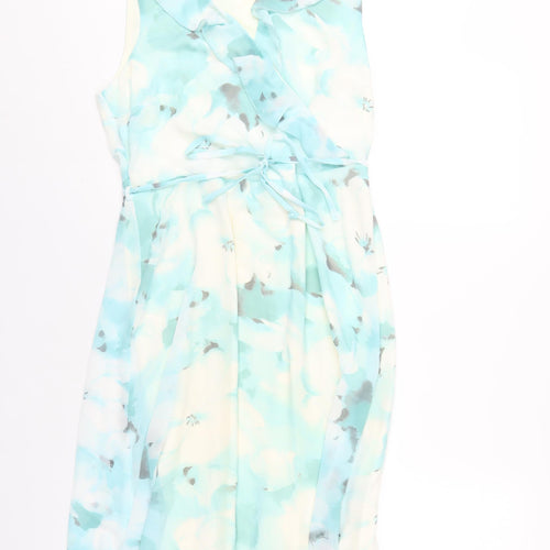 M&Co Womens Blue Floral Polyester A-Line Size 12 V-Neck Zip