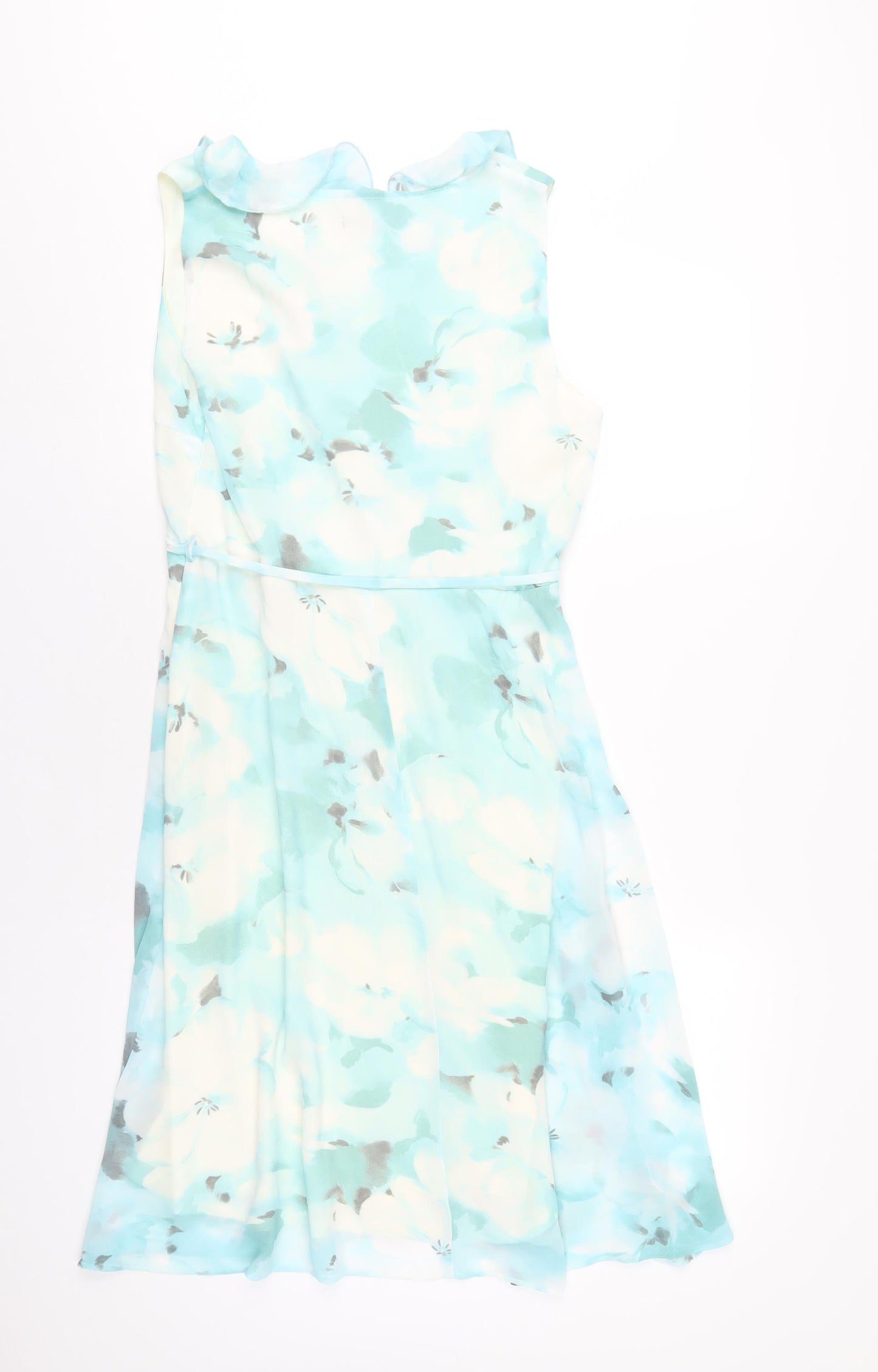 M&Co Womens Blue Floral Polyester A-Line Size 12 V-Neck Zip