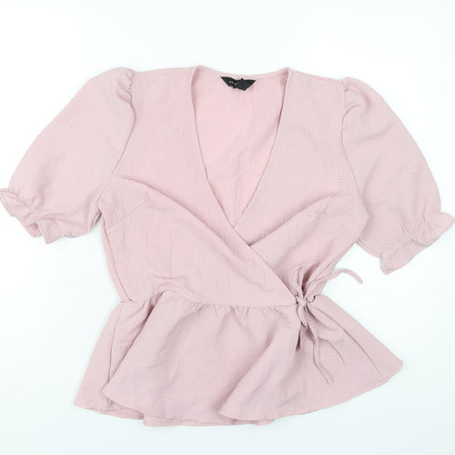 New Look Womens Pink Polyester Basic T-Shirt Size 10 V-Neck