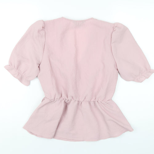 New Look Womens Pink Polyester Basic T-Shirt Size 10 V-Neck