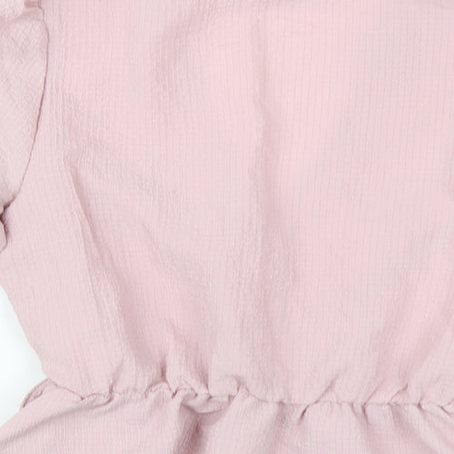 New Look Womens Pink Polyester Basic T-Shirt Size 10 V-Neck