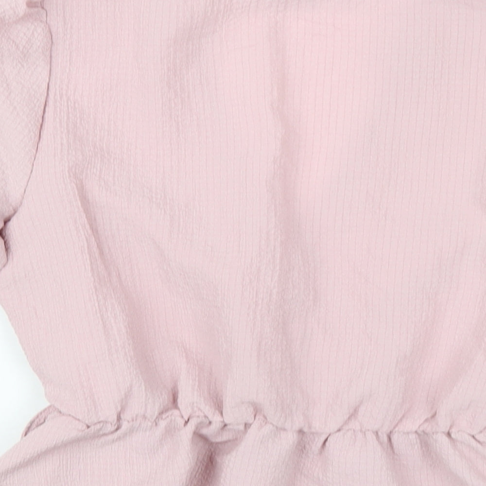 New Look Womens Pink Polyester Basic T-Shirt Size 10 V-Neck