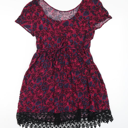 New Look Womens Pink Geometric Viscose A-Line Size 10 Scoop Neck Zip