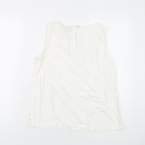 NEXT Womens White Linen Basic T-Shirt Size 12 Round Neck
