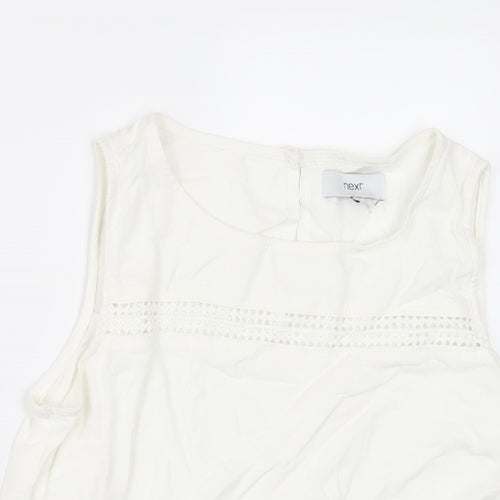 NEXT Womens White Linen Basic T-Shirt Size 12 Round Neck