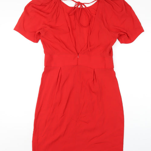 ASOS Womens Red Polyester A-Line Size 12 Scoop Neck Zip
