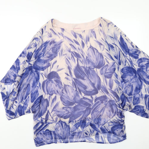 Phase Eight Womens Blue Geometric Silk Basic T-Shirt Size 12 Round Neck