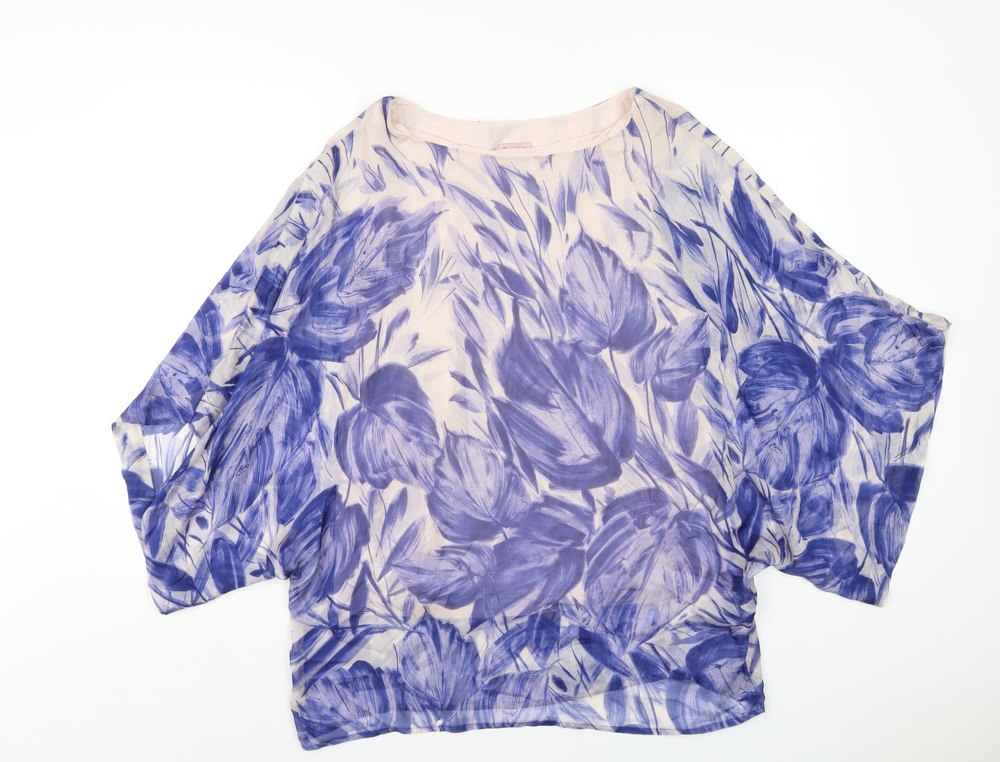 Phase Eight Womens Blue Geometric Silk Basic T-Shirt Size 12 Round Neck