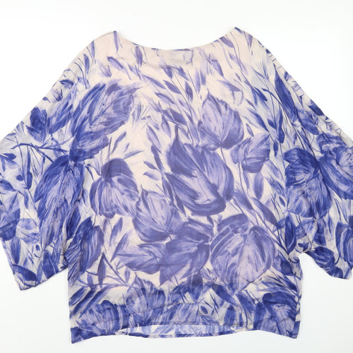 Phase Eight Womens Blue Geometric Silk Basic T-Shirt Size 12 Round Neck