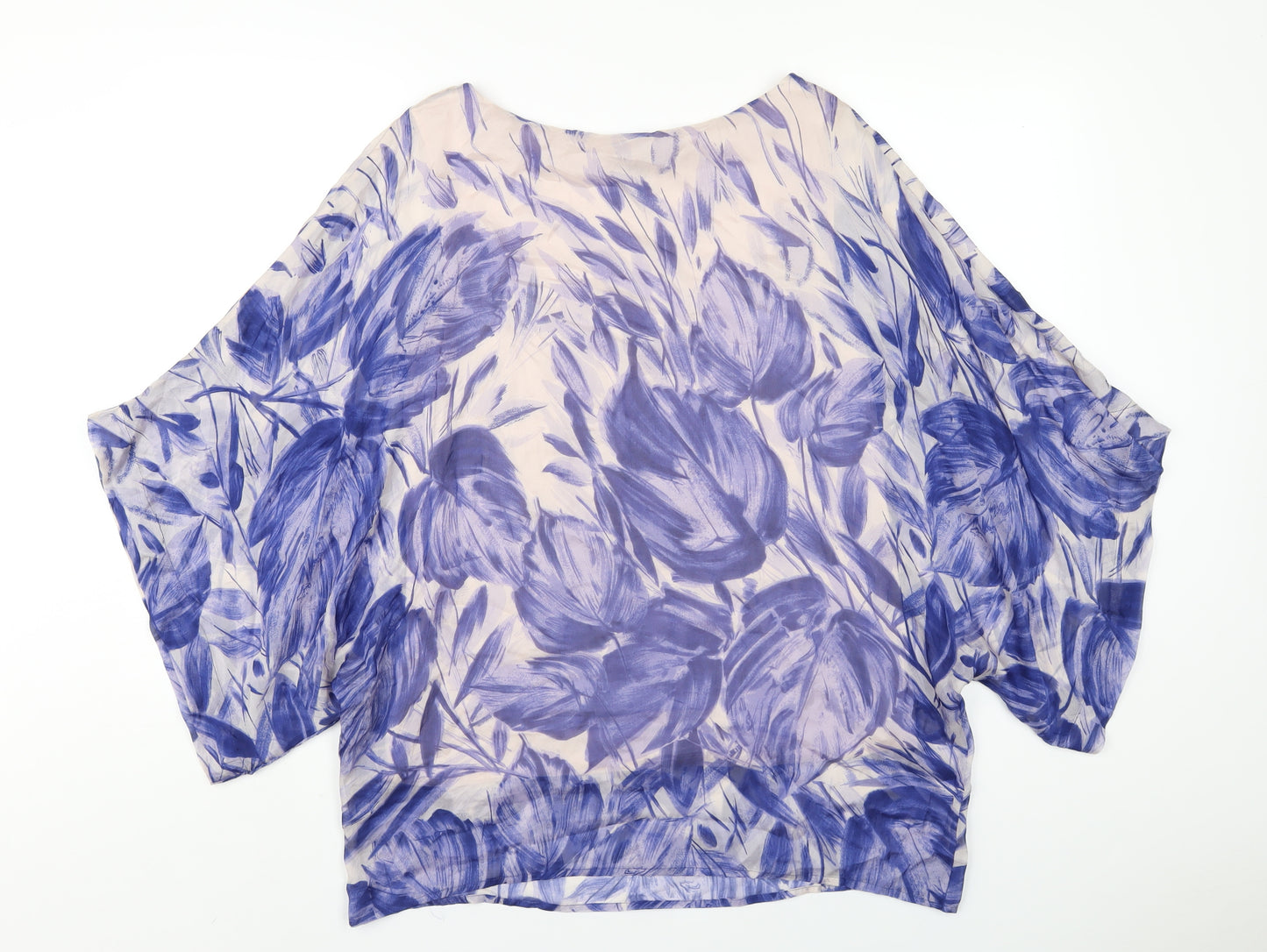 Phase Eight Womens Blue Geometric Silk Basic T-Shirt Size 12 Round Neck