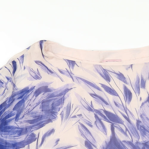 Phase Eight Womens Blue Geometric Silk Basic T-Shirt Size 12 Round Neck