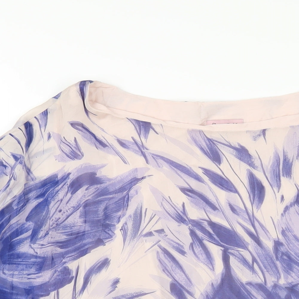 Phase Eight Womens Blue Geometric Silk Basic T-Shirt Size 12 Round Neck