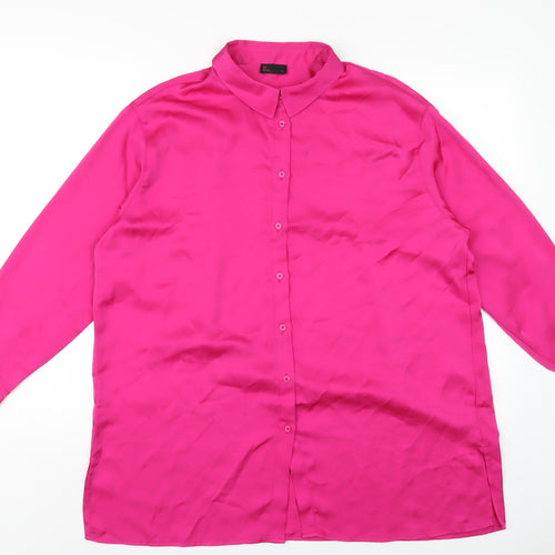 Be Beau Womens Pink Polyester Basic Button-Up Size 14 Collared