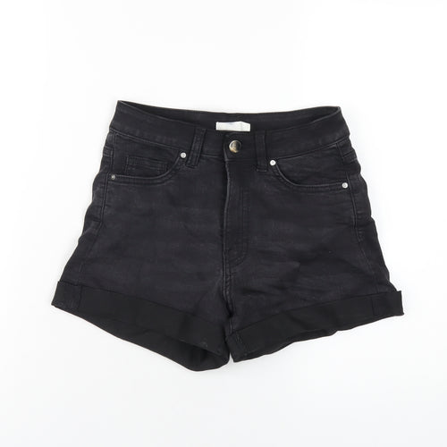 H&M Womens Black Cotton Boyfriend Shorts Size 6 Regular Zip