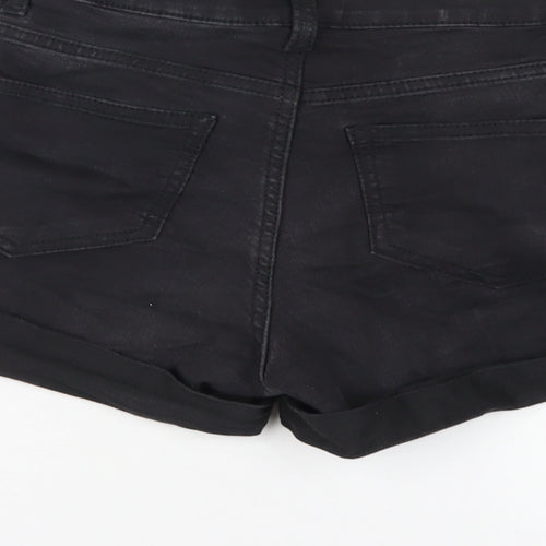 H&M Womens Black Cotton Boyfriend Shorts Size 6 Regular Zip