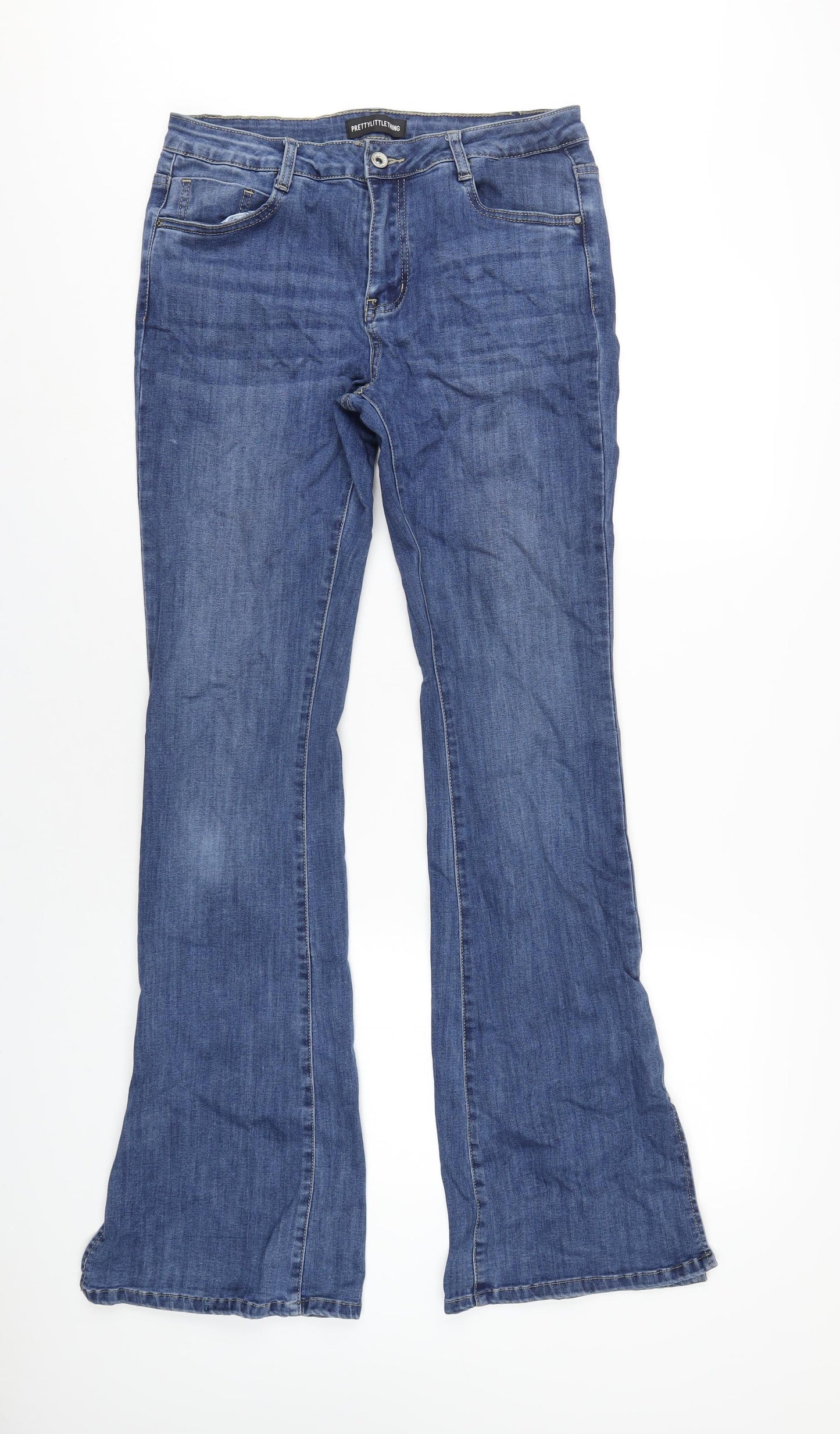 PRETTYLITTLETHING Womens Blue Cotton Bootcut Jeans Size 14 L34 in Regular Zip