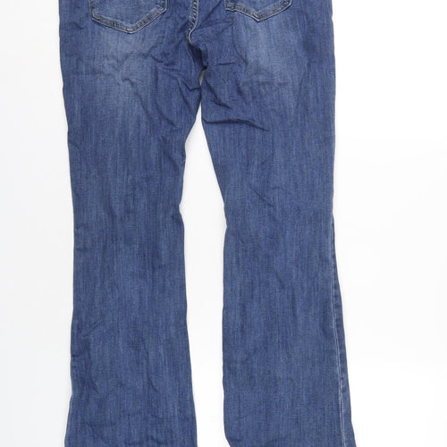PRETTYLITTLETHING Womens Blue Cotton Bootcut Jeans Size 14 L34 in Regular Zip
