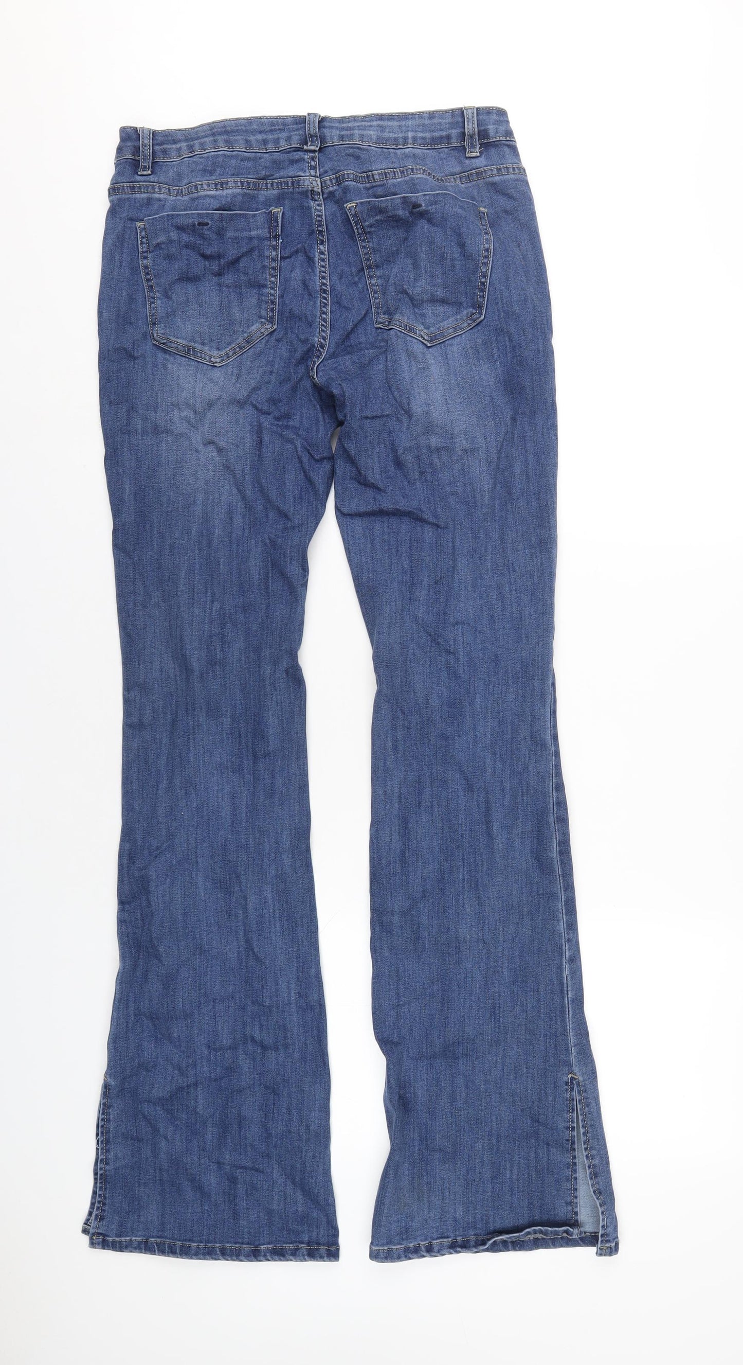 PRETTYLITTLETHING Womens Blue Cotton Bootcut Jeans Size 14 L34 in Regular Zip