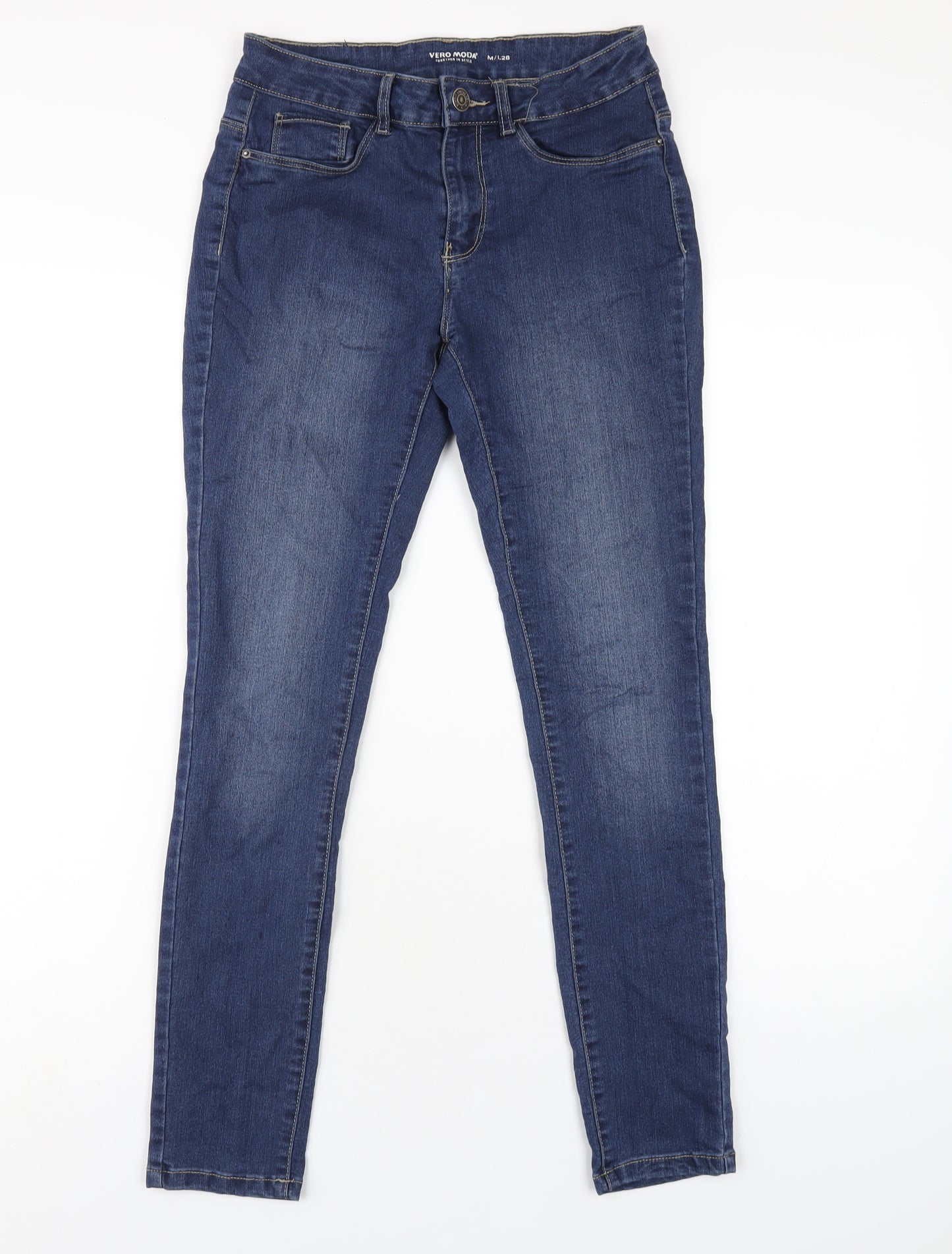 VERO MODA Womens Blue Cotton Skinny Jeans Size M L28 in Regular Zip